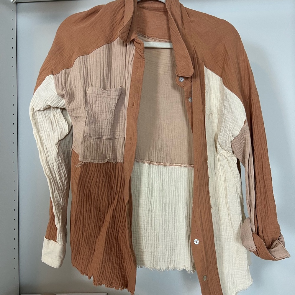 Colorblock Button-Up Guaze Shirt